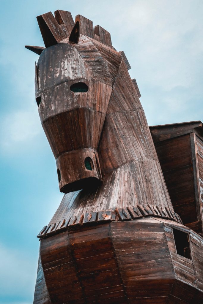 A reproduction of the mythical trojan horse.